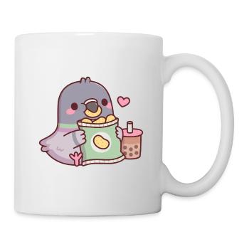 Cute Pigeon Loves Potato Chips And Boba Tea - Mug - white - Right