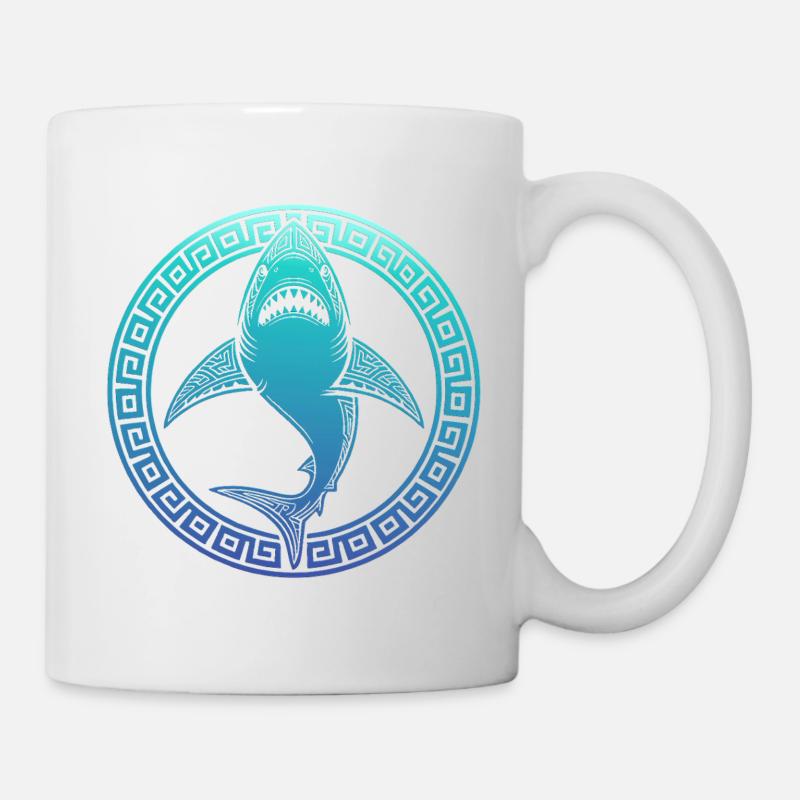 Hai mit griechischen Muster haizähne - Tasse - Weiß