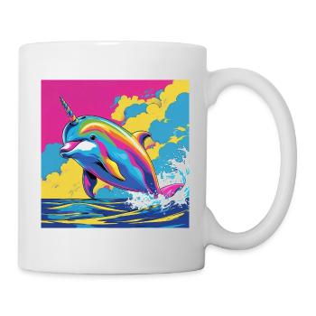 Pop Art Regenbogen Einhorn Delfin - Tasse - Weiß - Rechts