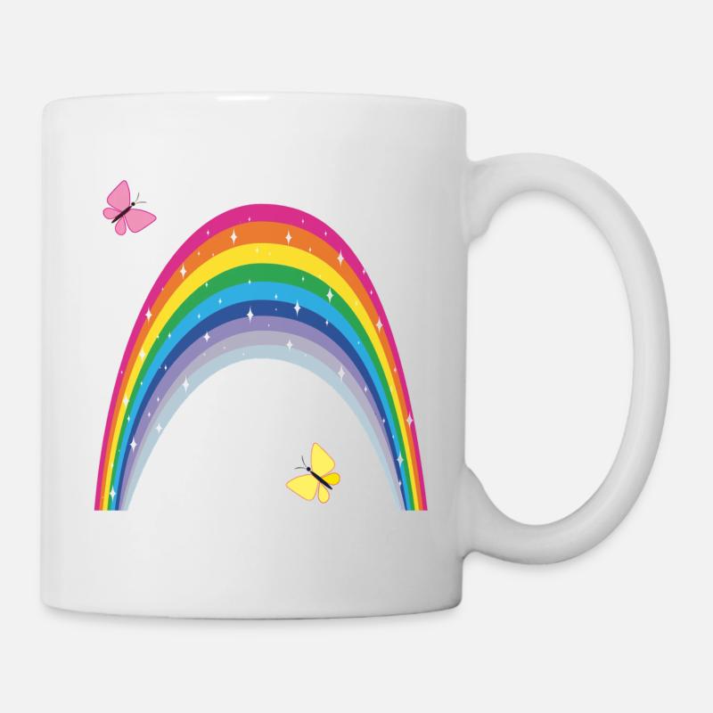 Regenbogen mit Schmetterlingen - Tasse - Weiß