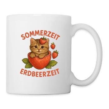 Niedliches Erdbeer Kätzchen T-Shirt für Katzenfans - Tasse - Weiß - Rechts