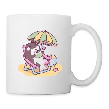 Süßer Orca, der unter dem Sonnenschirm chillt - Tasse - Weiß - Rechts