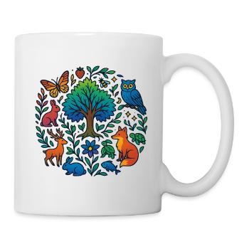 T-shirt avec des animaux de la forêt et un arbre – pour les amoureux de la nature - Mug blanc - blanc - Droite