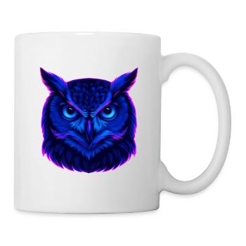 Chouette bleu néon au regard intense - Mug blanc - blanc - Droite
