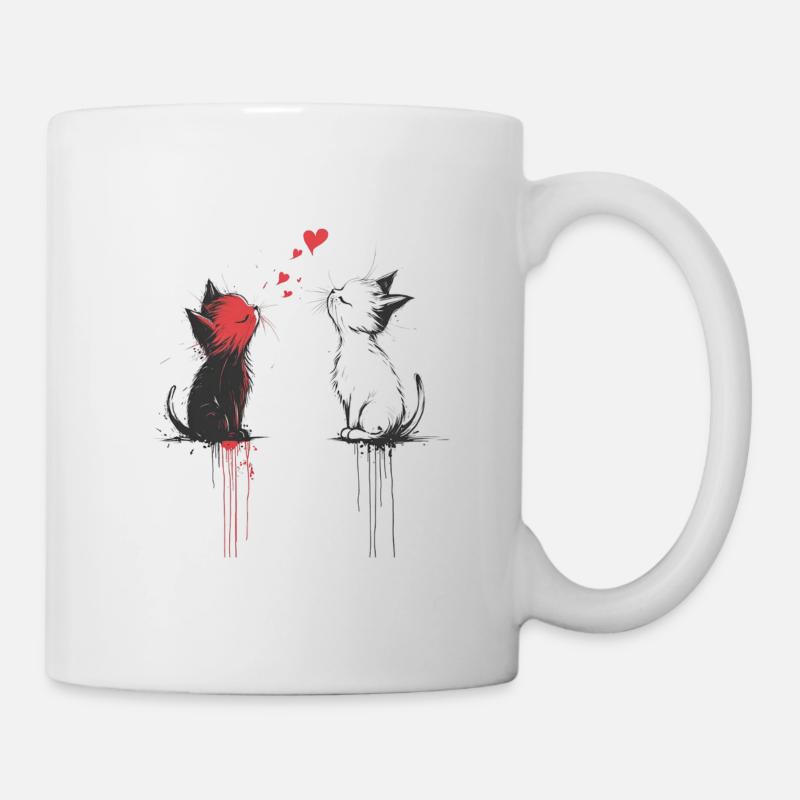 Küssende Katzen – Süße Graffiti-Liebe - Tasse - Weiß