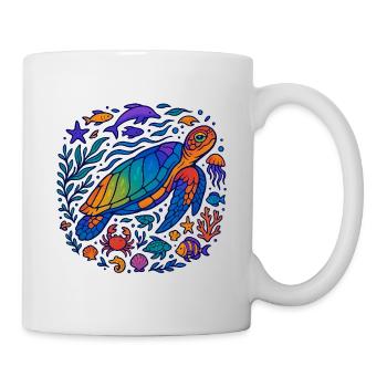 Colorful Sea Creatures – Turtle & Ocean - Mug - white - Right