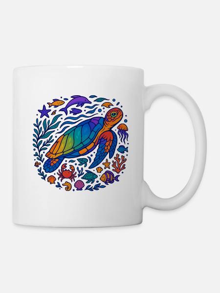 Créatures marines colorées – Turtle & Ocean - Mug blanc - blanc