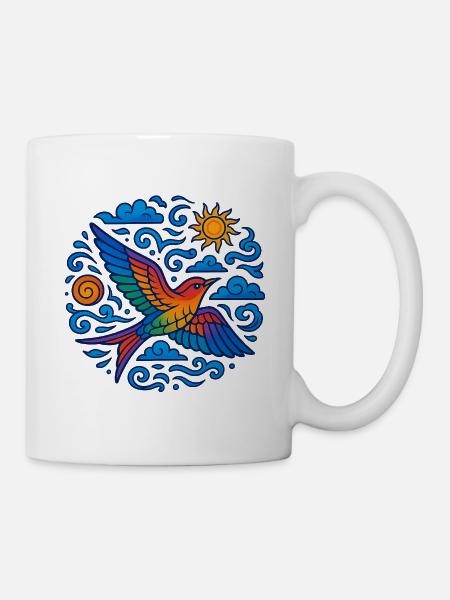 Oiseau coloré – Liberté, soleil et nuages - Mug blanc - blanc