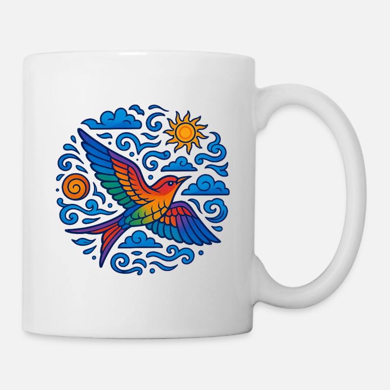 Colorful Bird – Freedom, Sun and Clouds - Mug - white