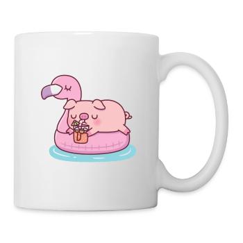 Cute Pig Chilling On Pink Flamingo Pool Float - Mug - white - Right
