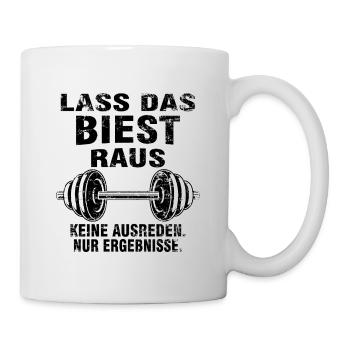 Lass das Biest raus – Hardcore Training Tee - Tasse - Weiß - Rechts