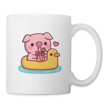 Cute Pig Drinking Orange Juice On Duck Pool Float - Mug - white - Right