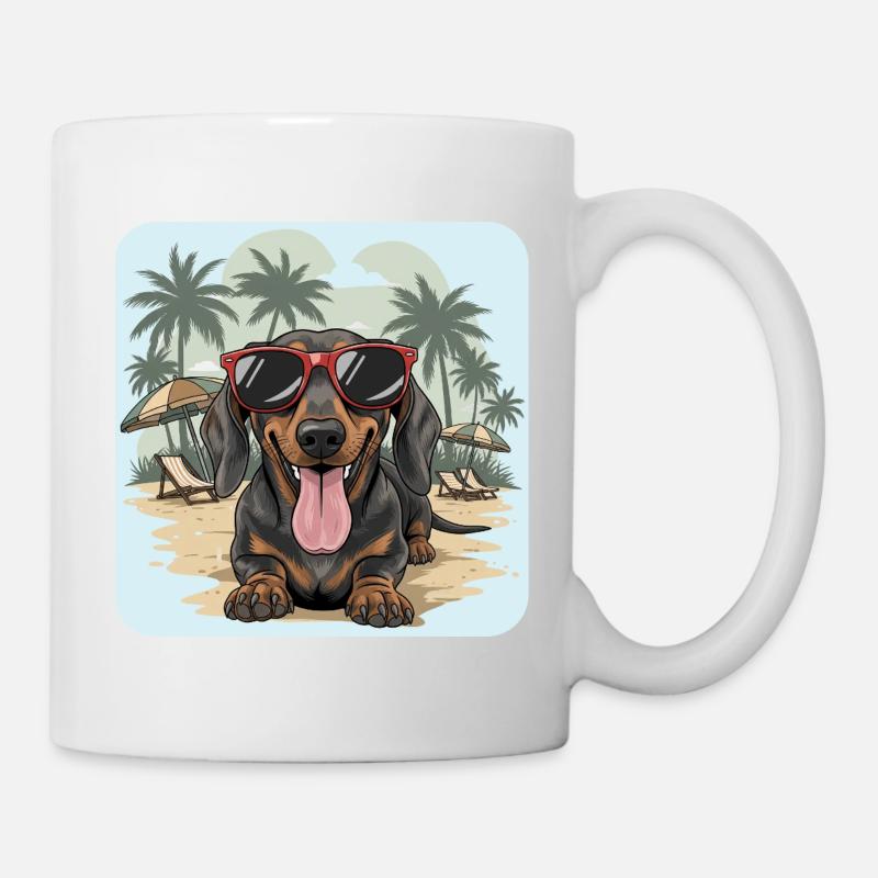 Dackel Beach Dackel Dackel mit cooler Brille - Tasse - Weiß