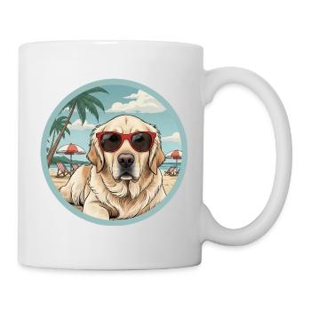 Goldener Retreiver-Hund am Strand mit roter Brille - Tasse - Weiß - Rechts