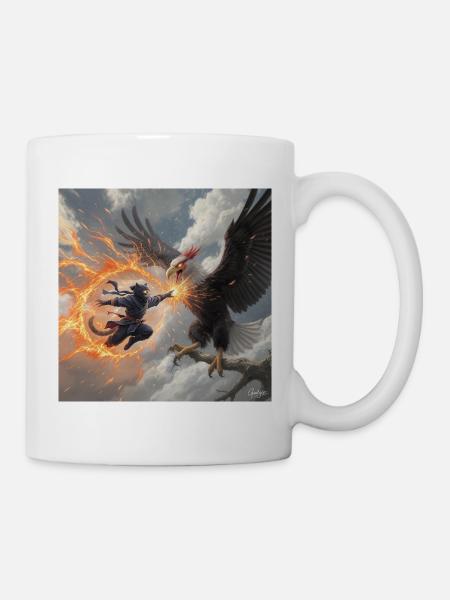 Legendary Beast and Warrior in Battle - Mug - white