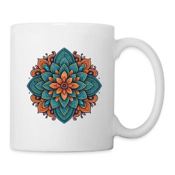 Detailed Mandala Flower in Blue and Orange - Mug - white - Right