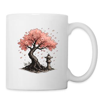 Japanische Kirschblüten Baum Design - Tasse - Weiß - Rechts