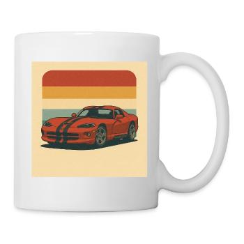 Vintage sports car with retro background - Mug - white - Right