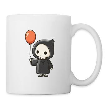 Sensenmann und Luftballon, lustiges Skelett Halloween - Tasse - Weiß - Rechts