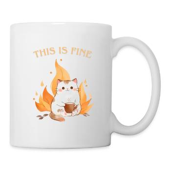This is fine meme. Katze steht im Feuer - Tasse - Weiß - Rechts
