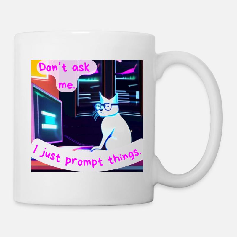 Don’t Ask Me, I Just Prompt Things – Grumpy AI Cat - Mug blanc - blanc