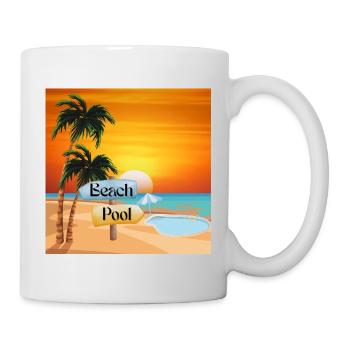 Tropischer Strand mit Pool und Sonnenuntergang - Tasse - Weiß - Rechts