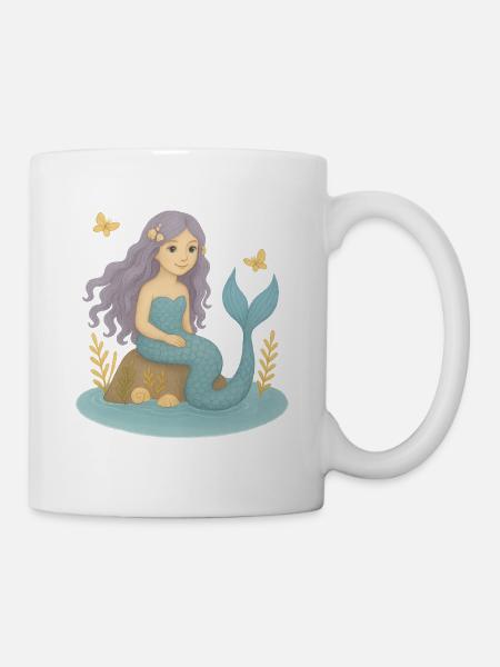 Nordische Fantasie - Lila Meerjungfrau - Tasse - Weiß