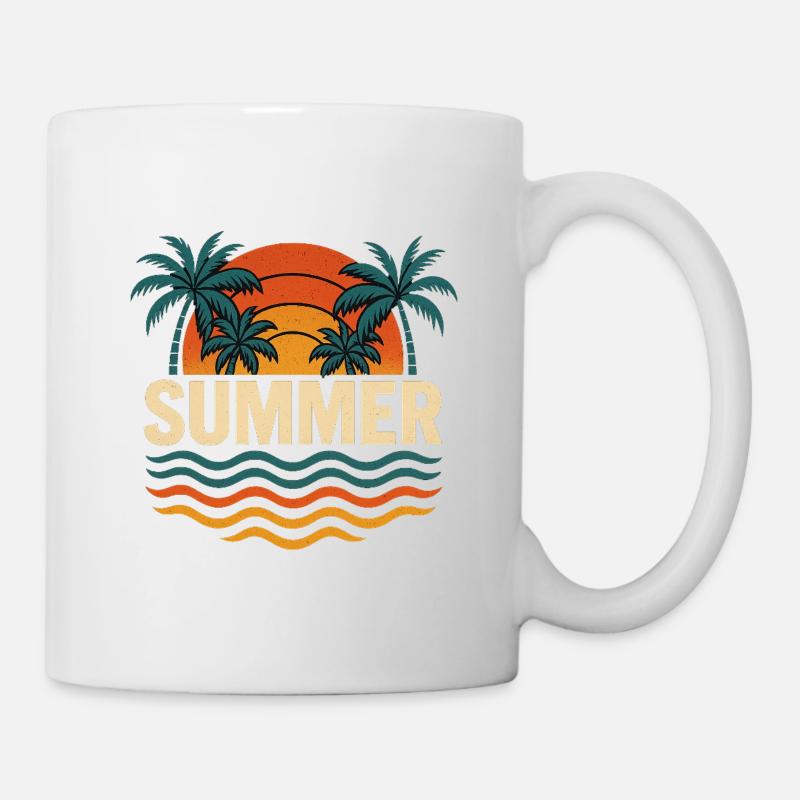 Palmiers d’été coucher de soleil illustration - Mug blanc - blanc