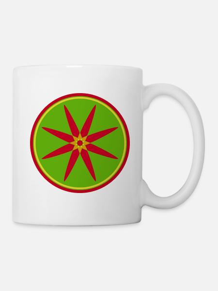 Stylisches Mandala mit roten Blättern - Tasse - Weiß