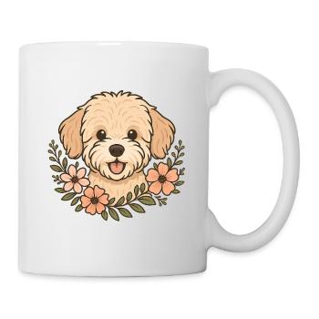 Cute Maltipoo with Flowers – Floral Dog Motif - Mug - white - Right