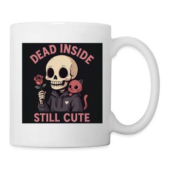 Skull with cat and rose motif - Mug - white - Right