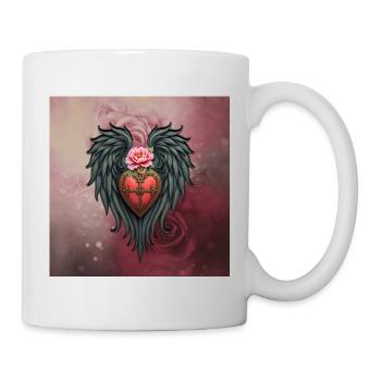 Herzschild mit Flügeln und rosa Blume - Tasse - Weiß - Rechts
