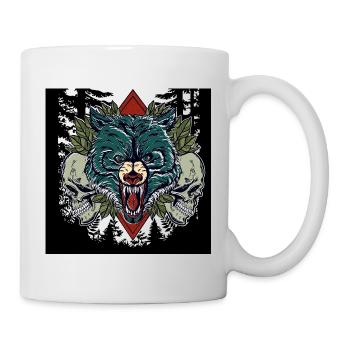 Wild Howl – Savage Wolf & Skulls Forest Art - Tasse - Weiß - Rechts
