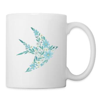 Élégant motif d’oiseau floral bleu - Mug blanc - blanc - Droite
