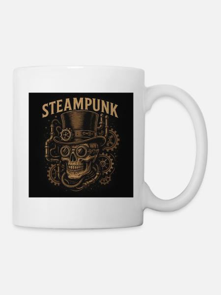 Steampunk skull with cylinder motif - Mug - white