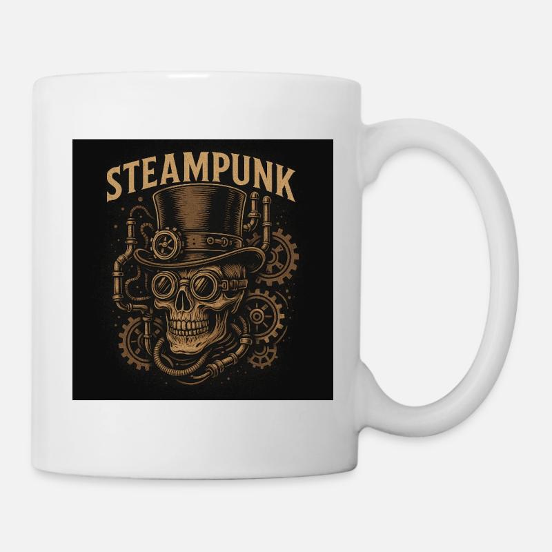 Steampunk skull with cylinder motif - Mug - white