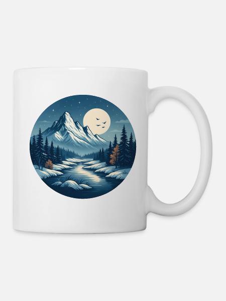 Bergige Nachtlandschaft mit Fluss - Tasse - Weiß