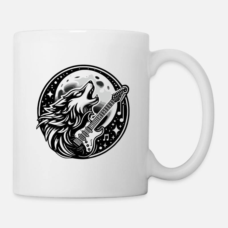 Loup Musical Lune Design - Mug blanc - blanc