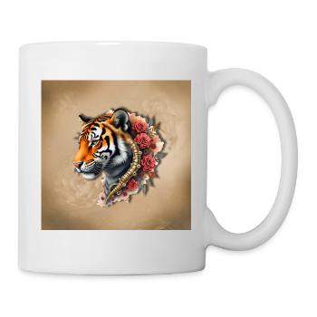 Tigre and Roses Artistic Portrait - Mug - white - Right