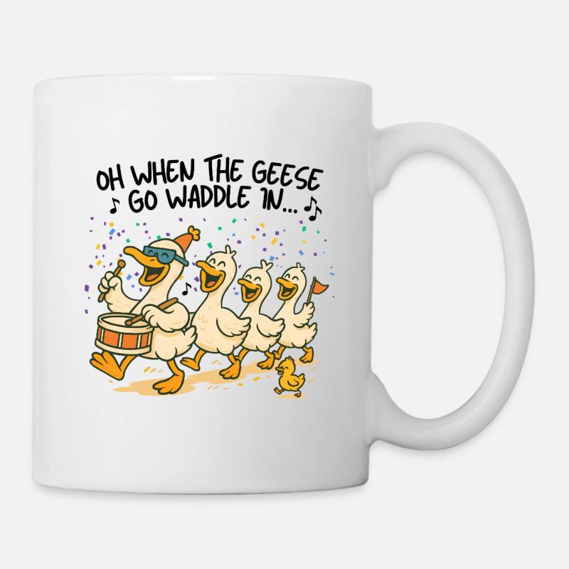 Festive Cartoon Marching Waddle Geese Parade Goose - Mug - white
