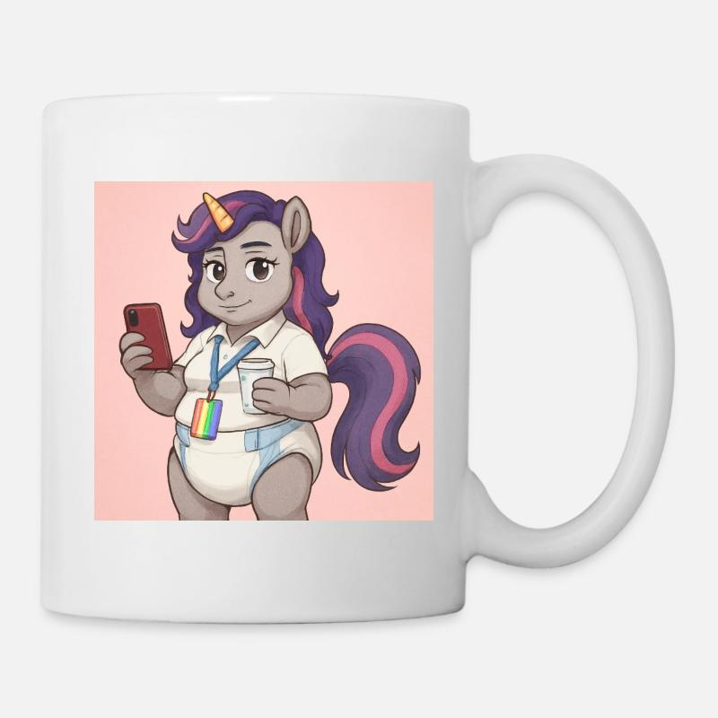 Licorne communicative avec livre et smartphone - Mug blanc - blanc