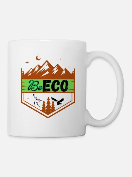 Ökoogamisches Logo mit Bergmotiv und Bergen - Tasse - Weiß