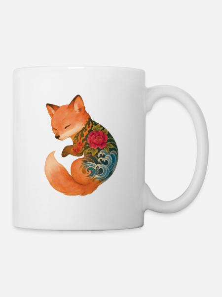 Tattooed Fox Cub – Floating Serenity - Mug - white