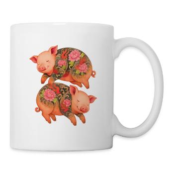 Schwebende tätowierte Ferkel – Doppelte Zen-Tinte - Tasse - Weiß - Rechts