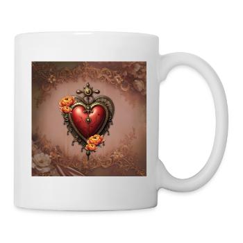 Vintage heart watch with silk flowers - Mug - white - Right