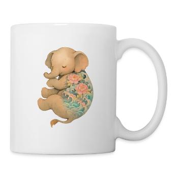 Schwebender Elefant mit Tinte – Frieden in Pastell - Tasse - Weiß - Rechts