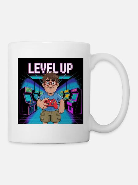 Retro Gamer Level Up Illustration - Tasse - Weiß