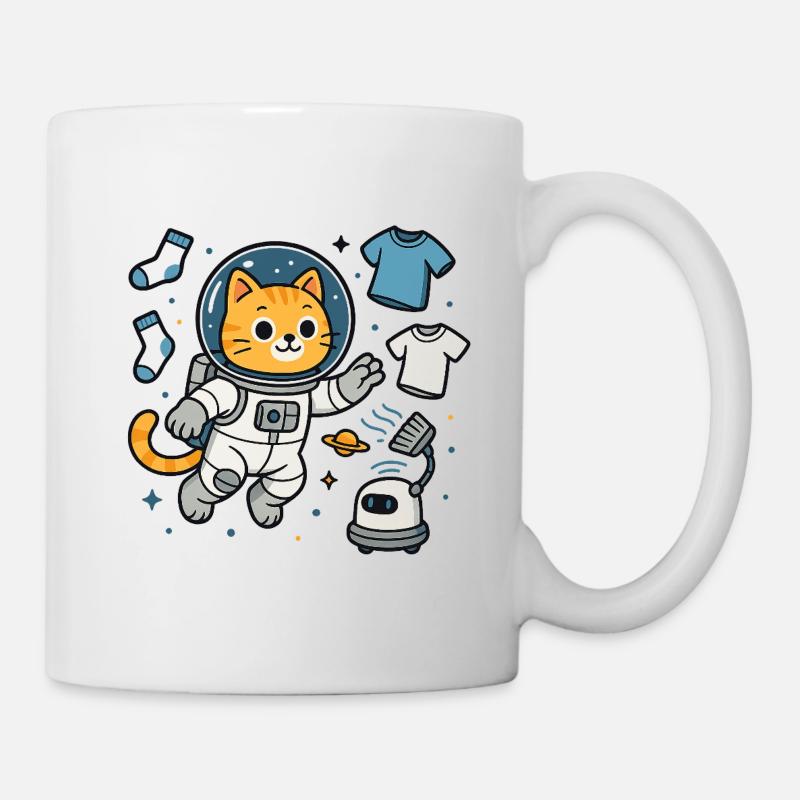 Space Cat Laundry – Kawaii Astronaut Shirt - Tasse - Weiß