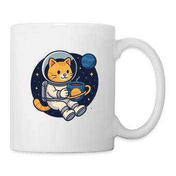 Astro Cat Coffee Break – Kawaii Space Shirt - Mug - white - Right
