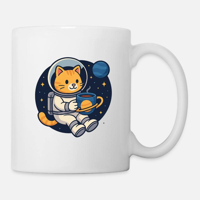 Astro Cat Coffee Break – Kawaii Space Shirt - Tasse - Weiß